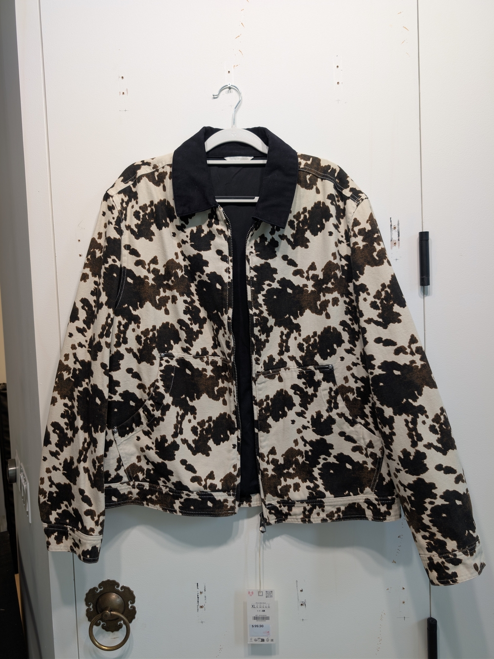 Zara Black and White Cow-Print Shirt Jacket